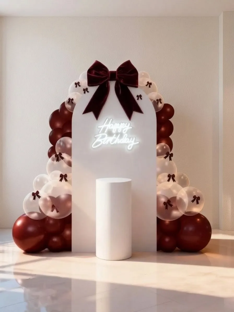 Bow Wine Red and White Birthday Balloon Decoration